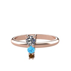 Madga Yüzük - Pırlanta, akuamarin ve dumanlı kuvars 8 ayar rose altın yüzük (0.18 karat) #1z0ejg