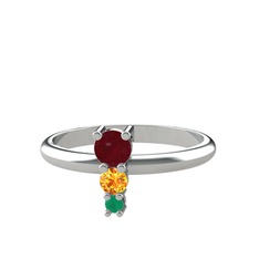 Madga Yüzük - Kök yakut, sitrin ve kök zümrüt 14 ayar beyaz altın yüzük #20cnrm