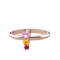 Pembe kuvars, sitrin ve rodolit garnet 18 ayar rose altın yüzük