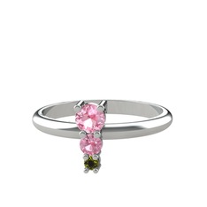 Madga Yüzük - Pembe kuvars ve peridot 18 ayar beyaz altın yüzük #22tcug