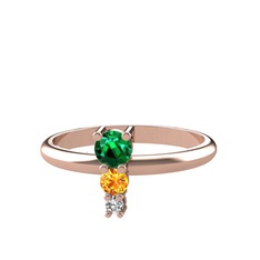 Yeşil kuvars, sitrin ve swarovski 14 ayar rose altın yüzük