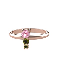 Pembe kuvars ve peridot 14 ayar rose altın yüzük