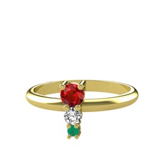 Garnet, swarovski ve kök zümrüt 14 ayar altın yüzük