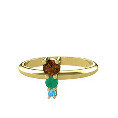 Madga Yüzük - Dumanlı kuvars, kök zümrüt ve akuamarin 8 ayar altın yüzük #2idpdv