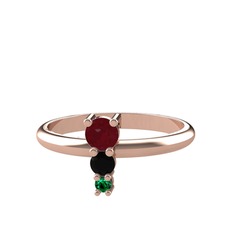 Madga Yüzük - Kök yakut, siyah zirkon ve yeşil kuvars 14 ayar rose altın yüzük #2munx9