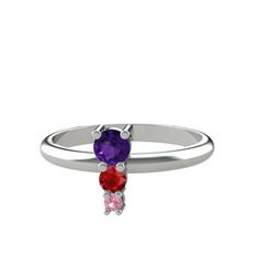 Madga Yüzük - Ametist, garnet ve pembe kuvars 8 ayar beyaz altın yüzük #2ohmvq