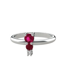 Rodolit garnet, kök yakut ve swarovski 14 ayar beyaz altın yüzük