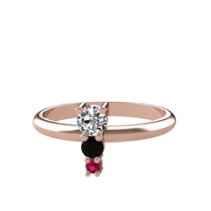 Madga Yüzük - Beyaz zirkon, siyah zirkon ve rodolit garnet 14 ayar rose altın yüzük #2rr18k