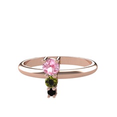 Pembe kuvars, peridot ve siyah zirkon 18 ayar rose altın yüzük