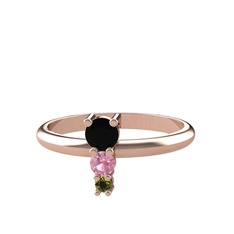 Madga Yüzük - Siyah zirkon, pembe kuvars ve peridot 8 ayar rose altın yüzük #317eu0