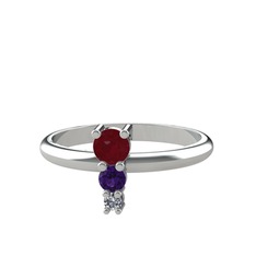 Madga Yüzük - Kök yakut, ametist ve pırlanta 925 ayar gümüş yüzük (0.036 karat) #32byjk