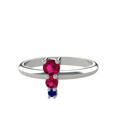Rodolit garnet ve lab safir 8 ayar beyaz altın yüzük