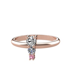 Beyaz zirkon, pırlanta ve pembe kuvars 925 ayar rose altın kaplama gümüş yüzük (0.11 karat)