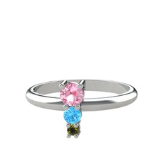 Madga Yüzük - Pembe kuvars, akuamarin ve peridot 14 ayar beyaz altın yüzük #3ii6j6