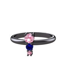 Madga Yüzük - Pembe kuvars ve lab safir 925 ayar siyah rodyum kaplama gümüş yüzük #3lqblq