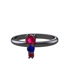 Madga Yüzük - Rodolit garnet, lab safir ve kök yakut 925 ayar siyah rodyum kaplama gümüş yüzük #3m0baz