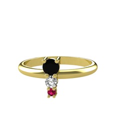 Siyah zirkon, beyaz zirkon ve rodolit garnet 18 ayar altın yüzük