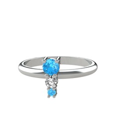 Akuamarin ve swarovski 18 ayar beyaz altın yüzük