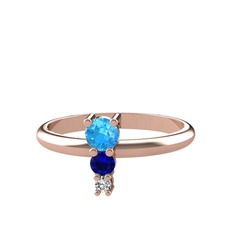 Akuamarin, lab safir ve swarovski 8 ayar rose altın yüzük