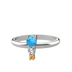 Akuamarin, swarovski ve sitrin 8 ayar beyaz altın yüzük