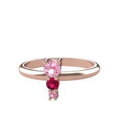 Madga Yüzük - Pembe kuvars ve rodolit garnet 18 ayar rose altın yüzük #41qaki