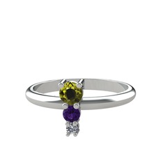 Peridot, ametist ve pırlanta 925 ayar gümüş yüzük (0.036 karat)