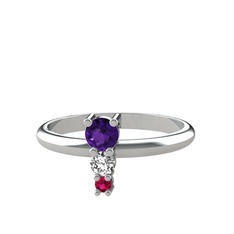Ametist, swarovski ve rodolit garnet 18 ayar beyaz altın yüzük