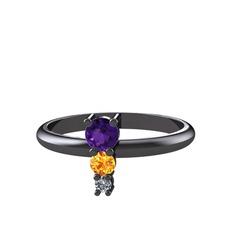 Madga Yüzük - Ametist, sitrin ve pırlanta 925 ayar siyah rodyum kaplama gümüş yüzük (0.036 karat) #48uhp6