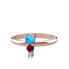 Madga Yüzük - Akuamarin, kök yakut ve swarovski 8 ayar rose altın yüzük #4dq902