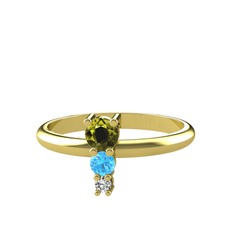 Peridot, akuamarin ve swarovski 925 ayar altın kaplama gümüş yüzük