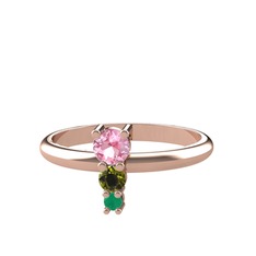 Madga Yüzük - Pembe kuvars, peridot ve kök zümrüt 14 ayar rose altın yüzük #4hxql9