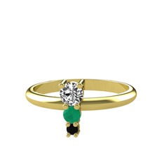 Madga Yüzük - Beyaz zirkon, kök zümrüt ve siyah zirkon 8 ayar altın yüzük #4ihl54