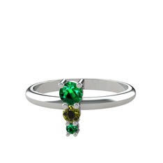 Yeşil kuvars ve peridot 8 ayar beyaz altın yüzük