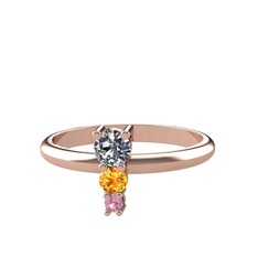 Madga Yüzük - Pırlanta, sitrin ve pembe kuvars 14 ayar rose altın yüzük (0.18 karat) #4q0v49