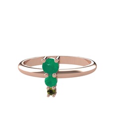 Kök zümrüt ve peridot 14 ayar rose altın yüzük
