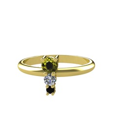 Peridot, pırlanta ve siyah zirkon 14 ayar altın yüzük (0.11 karat)