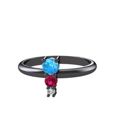 Madga Yüzük - Akuamarin, rodolit garnet ve swarovski 925 ayar siyah rodyum kaplama gümüş yüzük #53o7e3