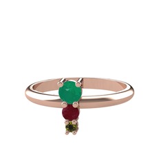 Kök zümrüt, kök yakut ve peridot 18 ayar rose altın yüzük
