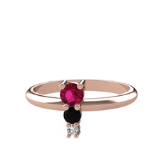 Madga Yüzük - Rodolit garnet, siyah zirkon ve swarovski 14 ayar rose altın yüzük #5653he