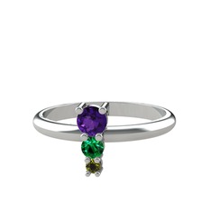 Madga Yüzük - Ametist, yeşil kuvars ve peridot 14 ayar beyaz altın yüzük #5u7xle