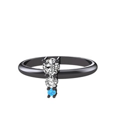 Madga Yüzük - Swarovski ve akuamarin 925 ayar siyah rodyum kaplama gümüş yüzük #5w1tlu