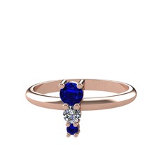Lab safir ve pırlanta 8 ayar rose altın yüzük (0.11 karat)