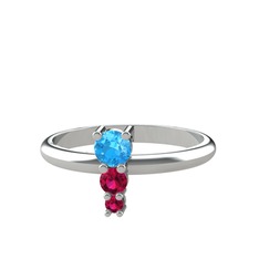 Akuamarin ve rodolit garnet 14 ayar beyaz altın yüzük