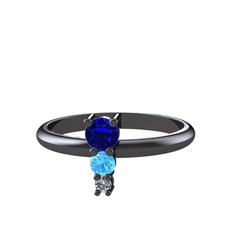Madga Yüzük - Lab safir, akuamarin ve pırlanta 925 ayar siyah rodyum kaplama gümüş yüzük (0.036 karat) #65s658