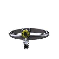 Madga Yüzük - Peridot, pırlanta ve siyah zirkon 925 ayar siyah rodyum kaplama gümüş yüzük (0.11 karat) #6d6s52