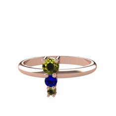 Peridot ve lab safir 14 ayar rose altın yüzük