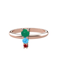Kök zümrüt, akuamarin ve garnet 8 ayar rose altın yüzük
