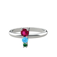 Rodolit garnet, akuamarin ve yeşil kuvars 925 ayar gümüş yüzük