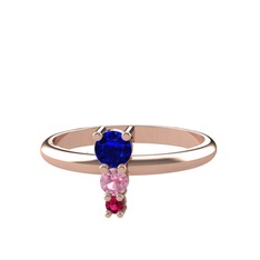 Lab safir, pembe kuvars ve rodolit garnet 18 ayar rose altın yüzük