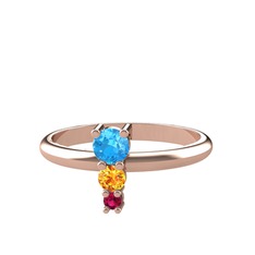 Akuamarin, sitrin ve rodolit garnet 8 ayar rose altın yüzük